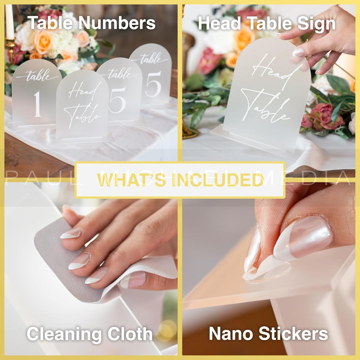 Frosted Arch Acrylic Table Numbers for Wedding Reception -20 Pack 5" x 7" White Font Table Number