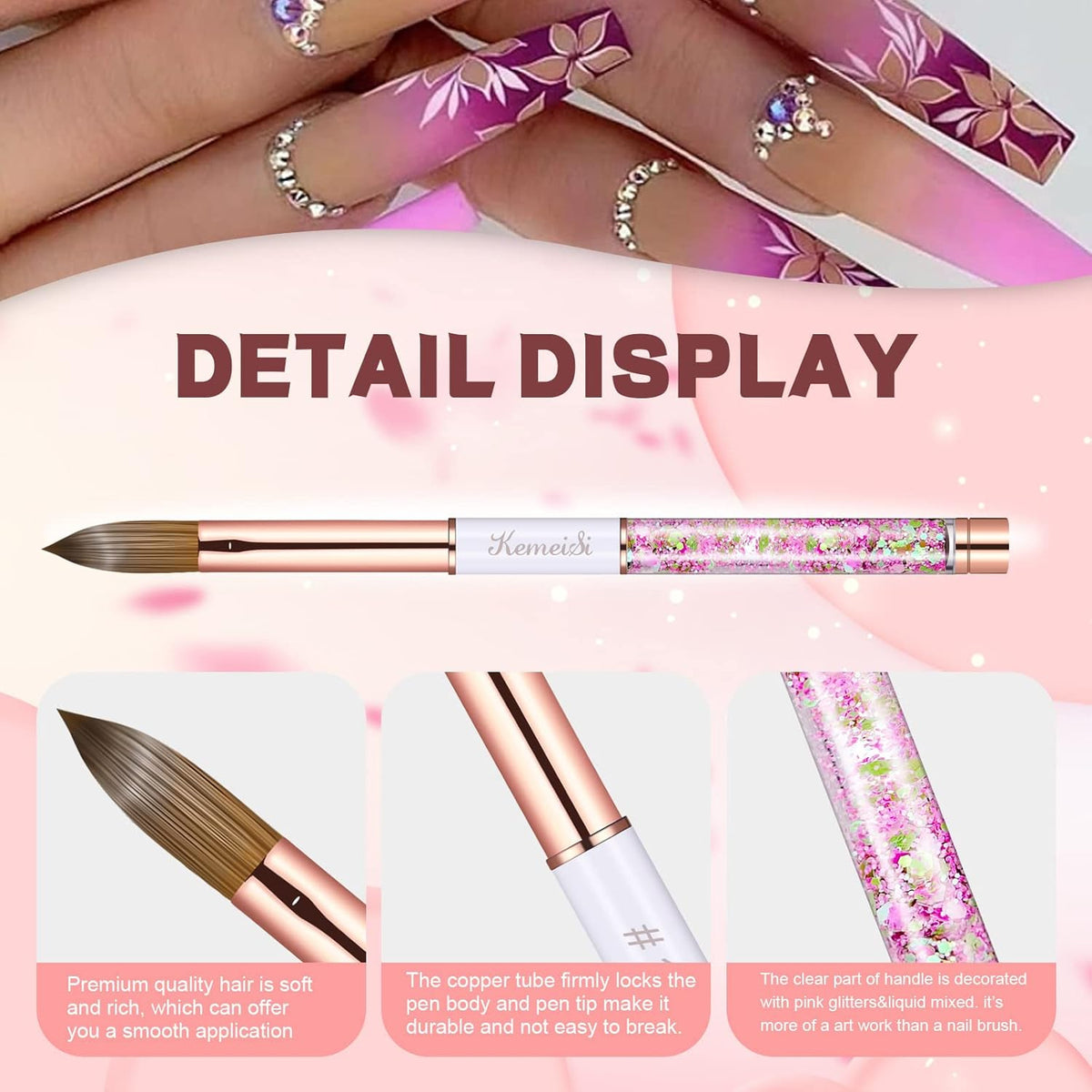 Acrylic Nail Brush Size 6,KEMEISI 100% Pure Kolinsky Nail Art Brushes Sturdy Handle Oval Shaped