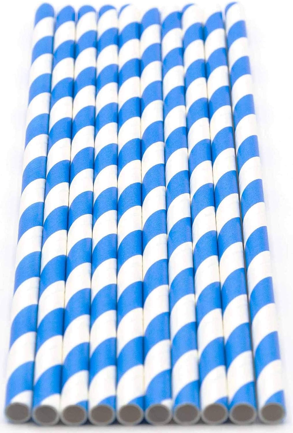 Pack of 300 Sky Blue Swirls Biodegradable 4-Ply Paper Drinking Straws (Compostable, Non-toxic