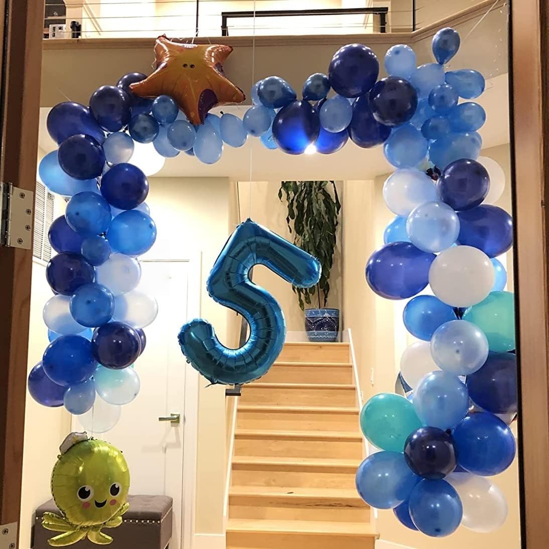 40" Blue Number 7 Balloon for Boys, Large Self Inflating Foil Number Balloons Set 0-9, Digital