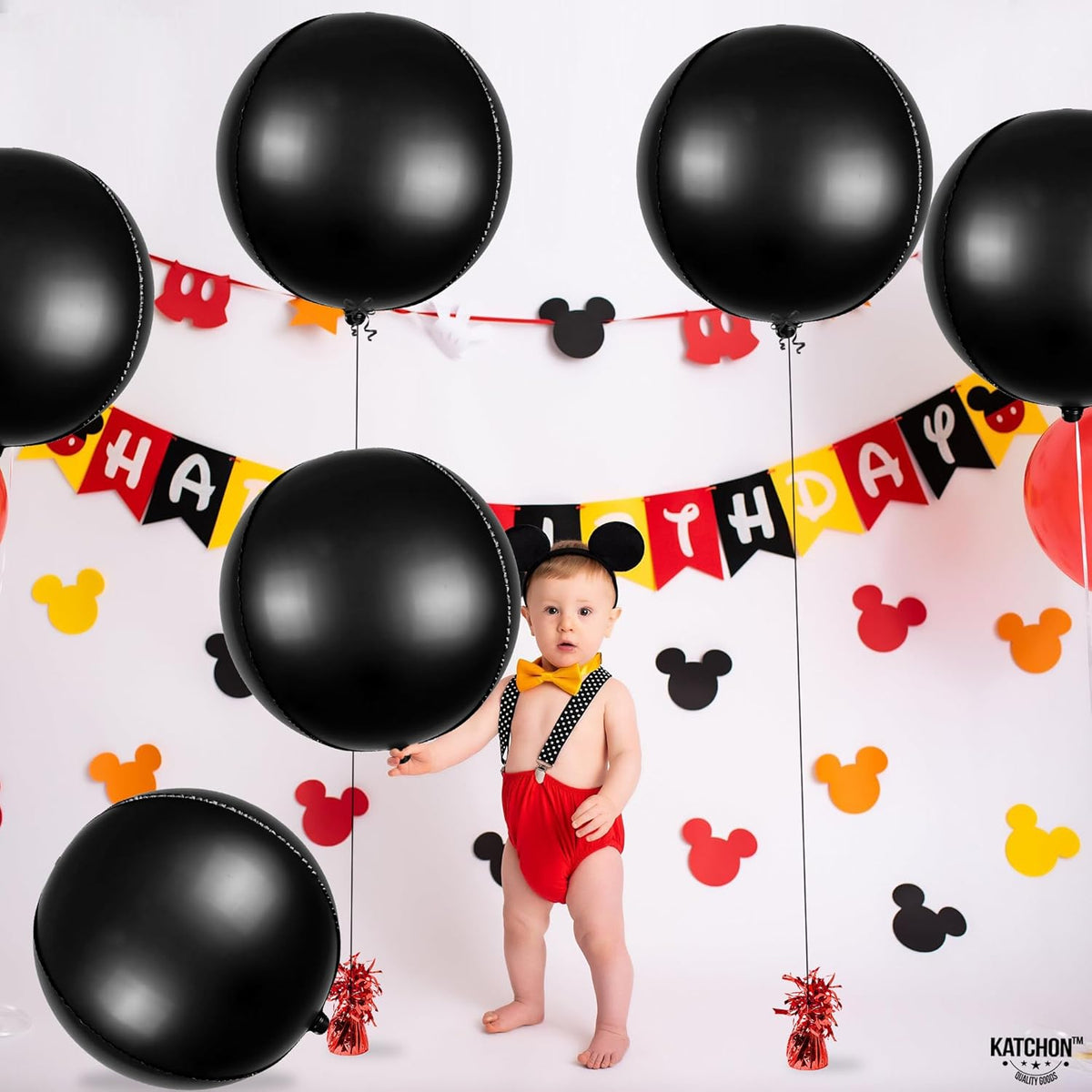 KatchOn, Big Matte Black Foil Balloons - 22 Inch, Pack of 6 | 4D Metallic Black Balloons for