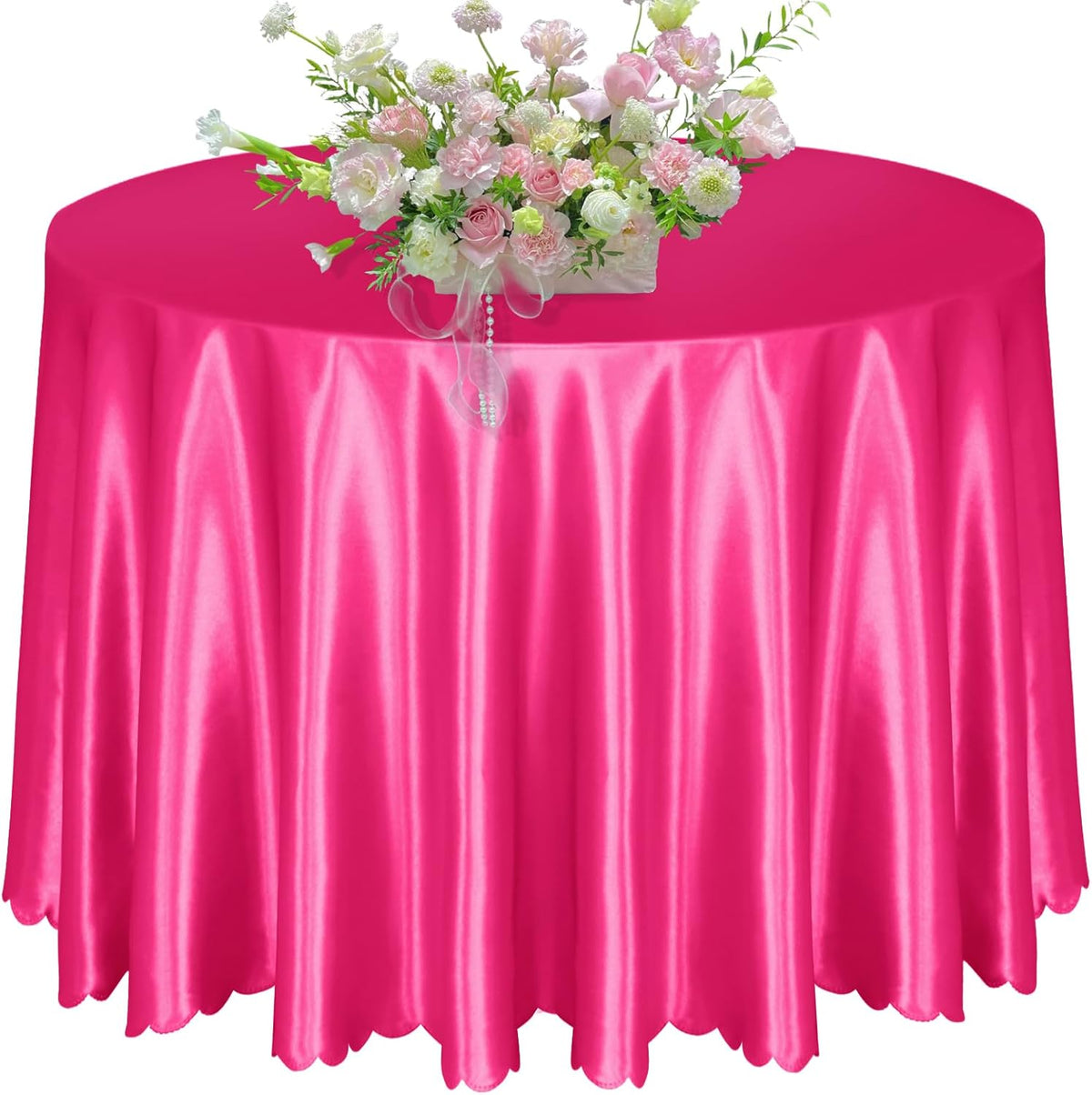 KKJIAF 1 Pack 108 Inch Round Table Cloth, Hot Pink Overlay Round Satin Table Cover, Silky Satin