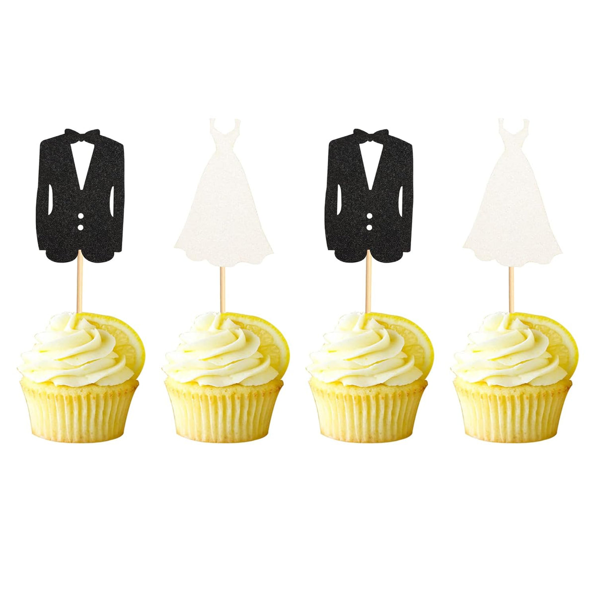 24pcs Bride and Groom Cupcake Toppers Wedding Dress and Tux Cupcake Picks Bridal Shower Wedding