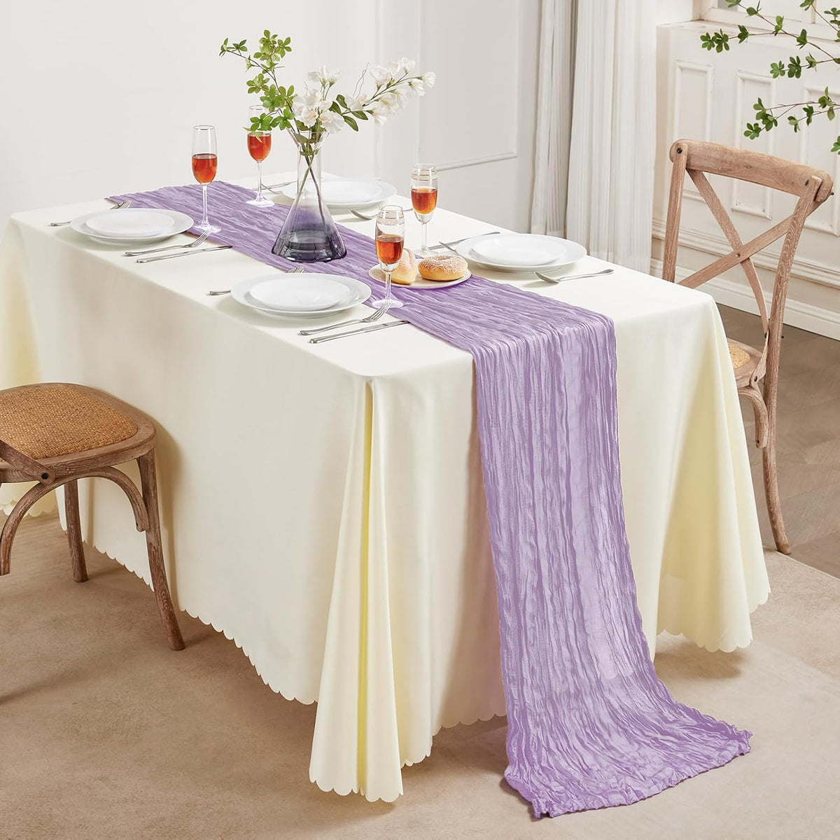 6 Pack Purple Cheesecloth Table Runner 10FT Long Boho Gauze Table Runner Rustic Sheer Runner for