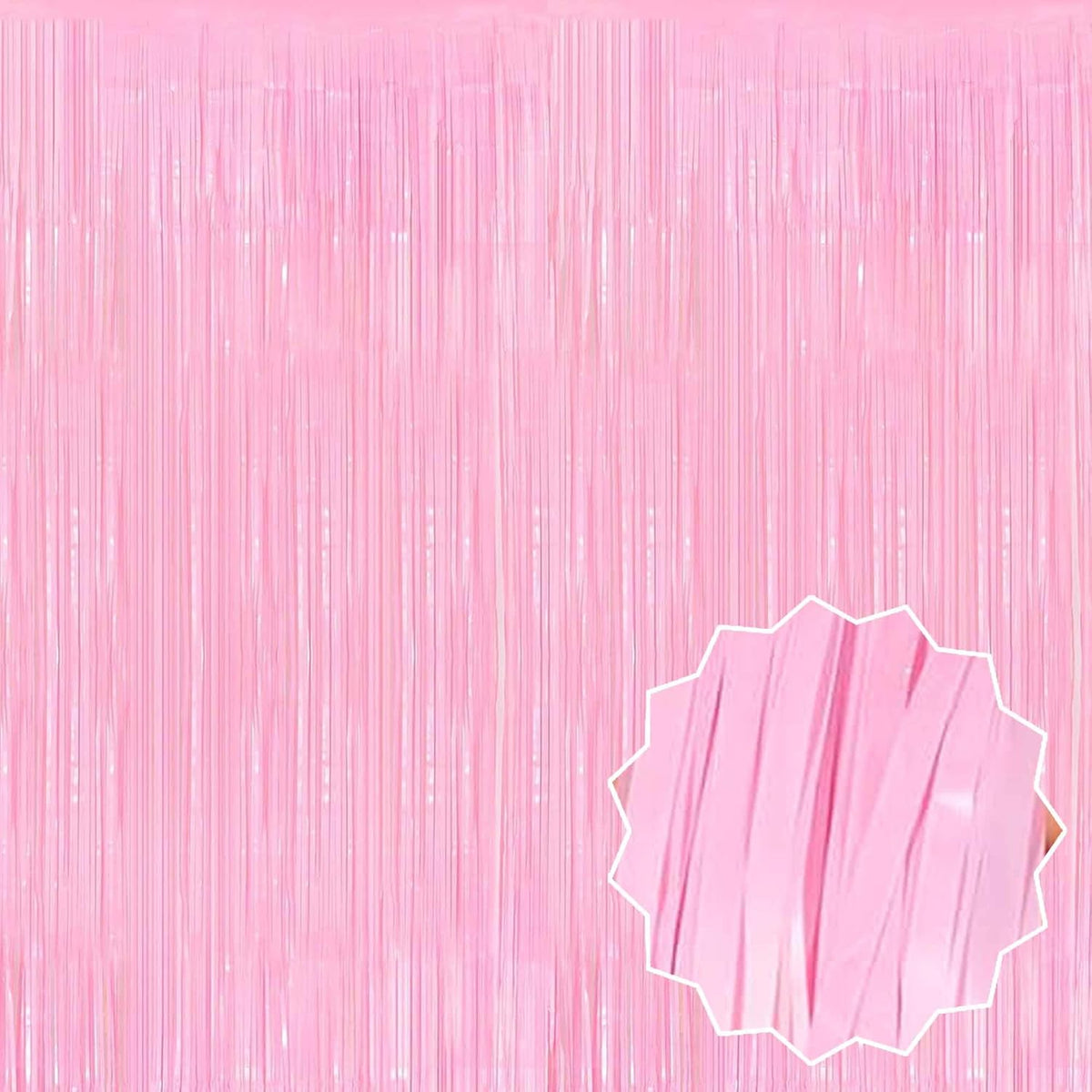 6 Pack Macaron Pink Foil Fringe Curtains Backdrop, 3.28 x 8.2 Ft Metallic Streamers Tinsel Curtains