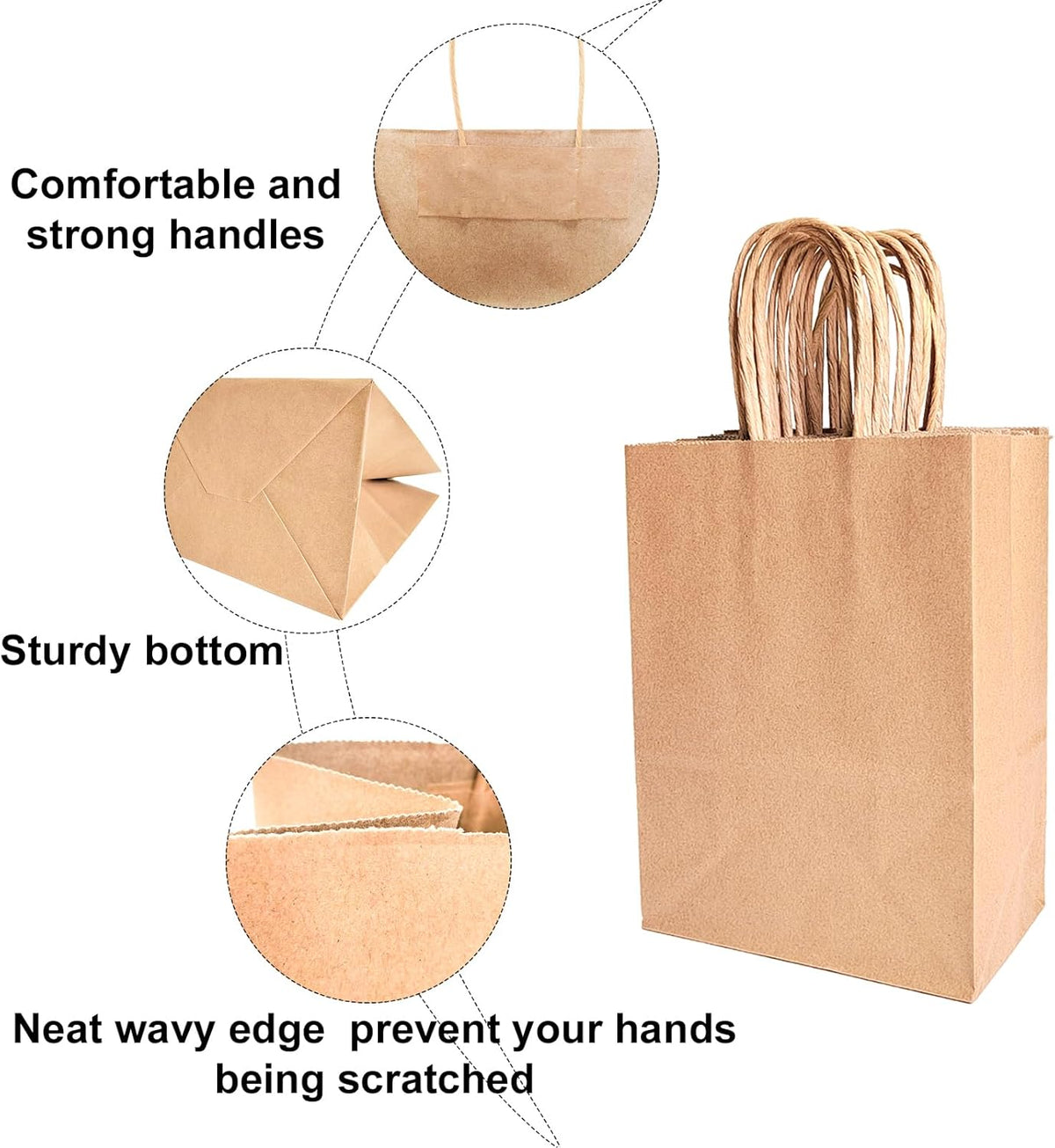 BAG BOX 25 Pack 5.9x3.1x8.25 Inch Brown Gift Bags with Handles,Bulk Kraft Paper Bags for Shopping