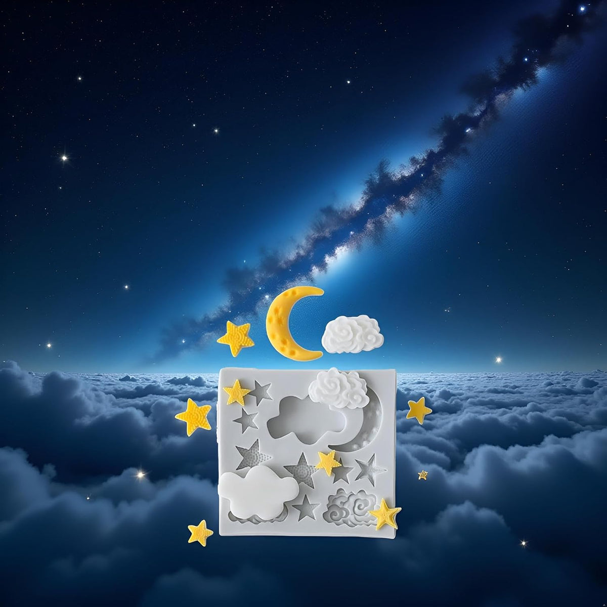 1Pc Star Moon Clouds Shaped Silicone Fondant Molds, Candy Chocolate Molds for DIY Cake Fondant