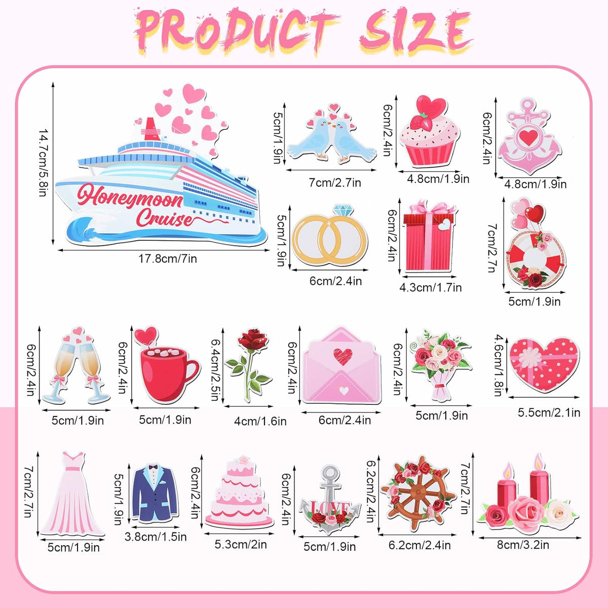 Oudain 19 Pcs Honeymoon Cruise Door Decorations Wedding Cruise Door Magnets Anniversary Sign