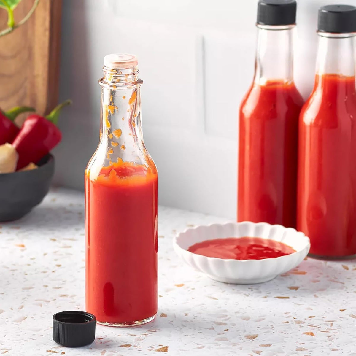 Ahhute Sauce Bottles, 5oz Small Olive Oil Bottles with Shrink Capsules, Mini Vanilla Wine Bottle