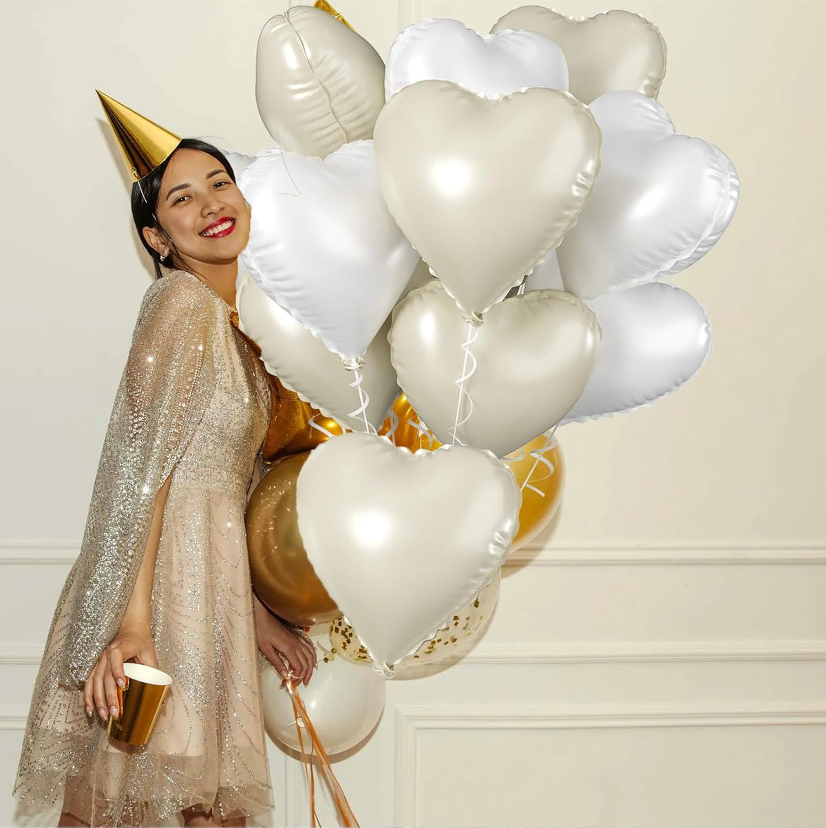 Biapian Cream Heart Balloons, 18 Inch Sand White Heart Shape Balloons Foil, 10 Pcs Beige Heart