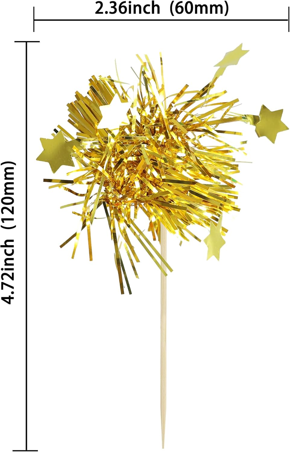 Gyufise 30Pcs Star Foil Firework Cupcake Toppers Sparkle Tinsel Cake Toppers Tinsel Drink Cake