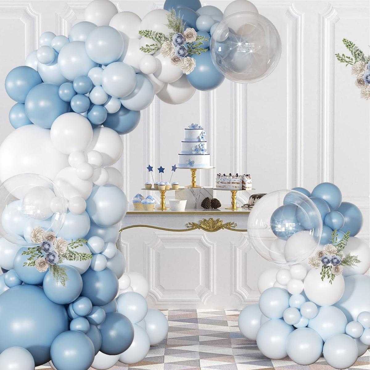 NUTTYBASH Dusty Blue Balloon Arch Kit Light Blue White Balloon Garland Kit