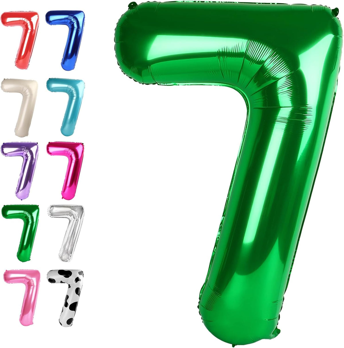 Green Number 7 Birthday Balloon 40 Inch, Digital Balloons for 7 17 27 70 77 Party Celebration