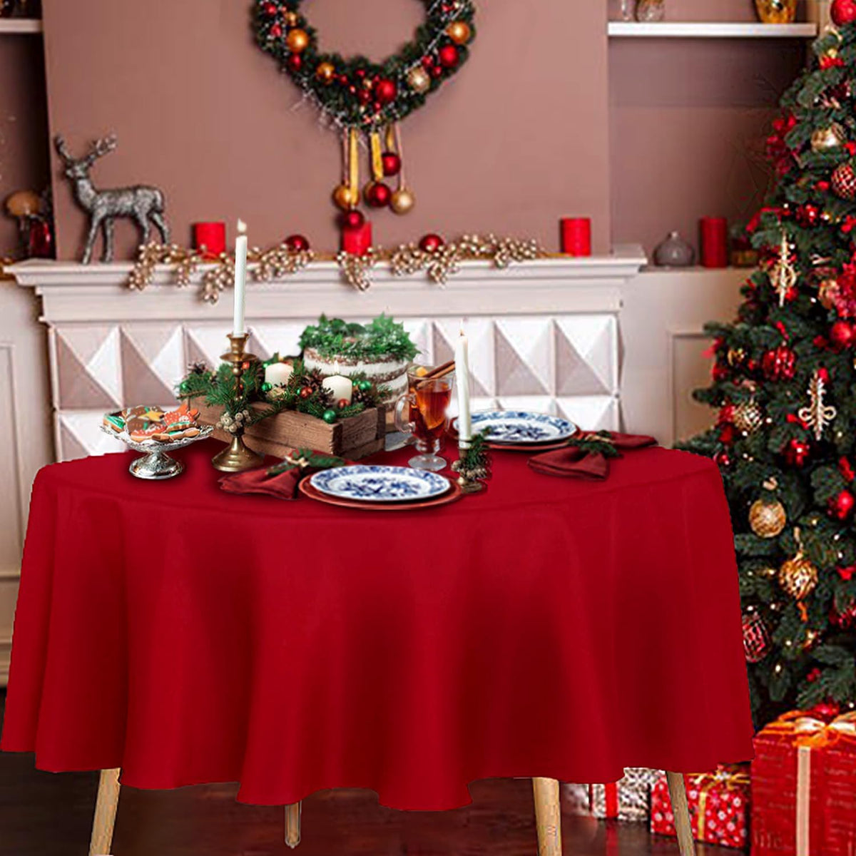 sancua Round Tablecloth - 60 Inch - Water Resistant Spill Proof Washable Polyester Table Cloth