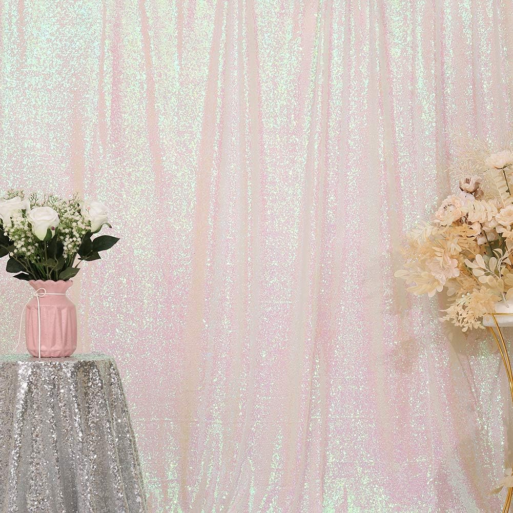 Eternal Beauty White Iridescent Sequin Backdrop, 6x6 Ft Glitter Background Curtains for Shimmer