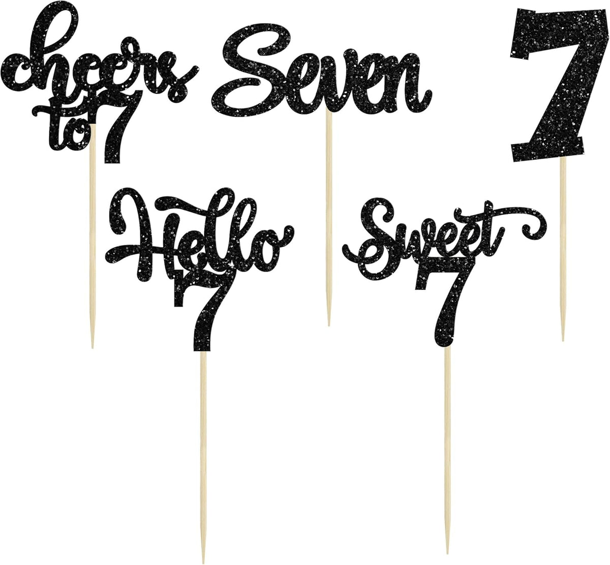 30Pcs 7th Birthday Cupcake Toppers Glitter Seven Happy 7 Cupcake Picks Cheers to 7 Years Old Cake