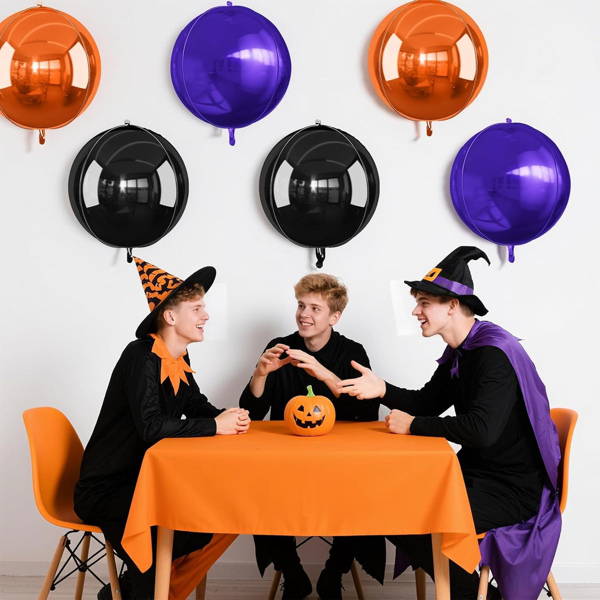 Black Orange Purple Halloween Foil Balloons, 6Pcs 4D Large Metallic Helium Balloon, 22Inch Big