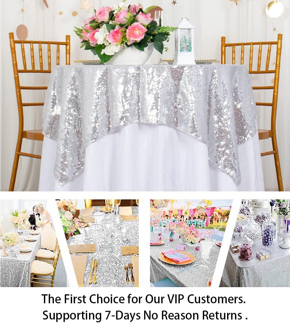 ShinyBeauty Sequin Tablecloth-Silver Sequin Table Overlay and Sequin Tablecloth/Linen for
