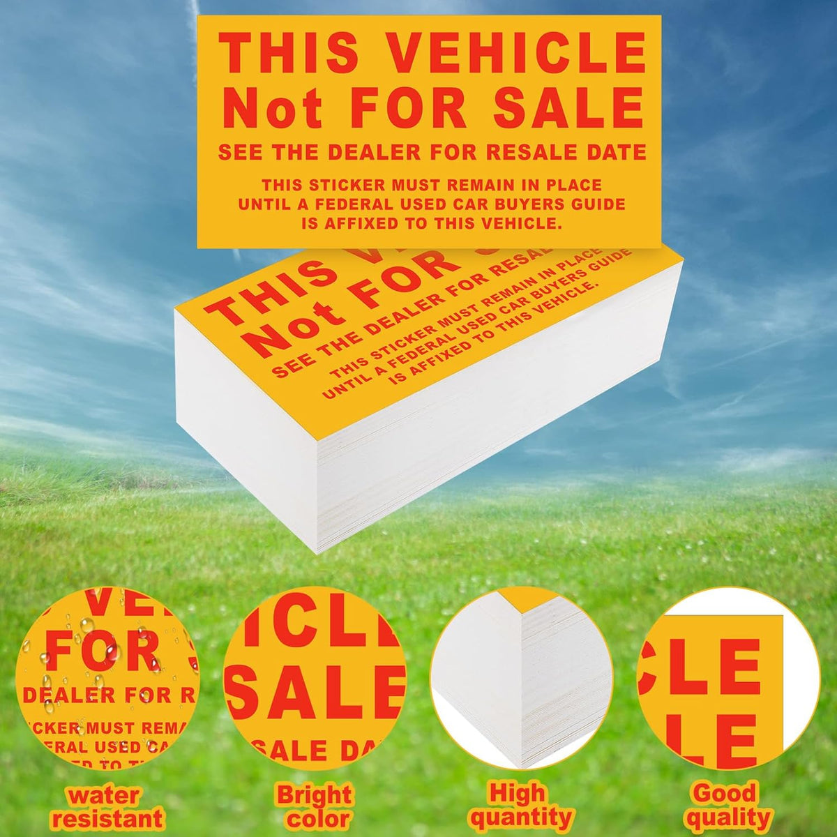 500 Pcs Car Dealership Supplies This Vehicle Not for Sale Stickers Car Dealer Yellow and Red