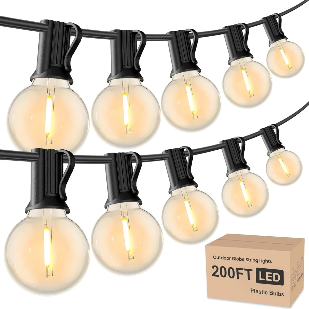 RTTY Outdoor String Lights 200ft, 2 Pack 100ft G40 Led Patio Globe Lights with 52pcs
