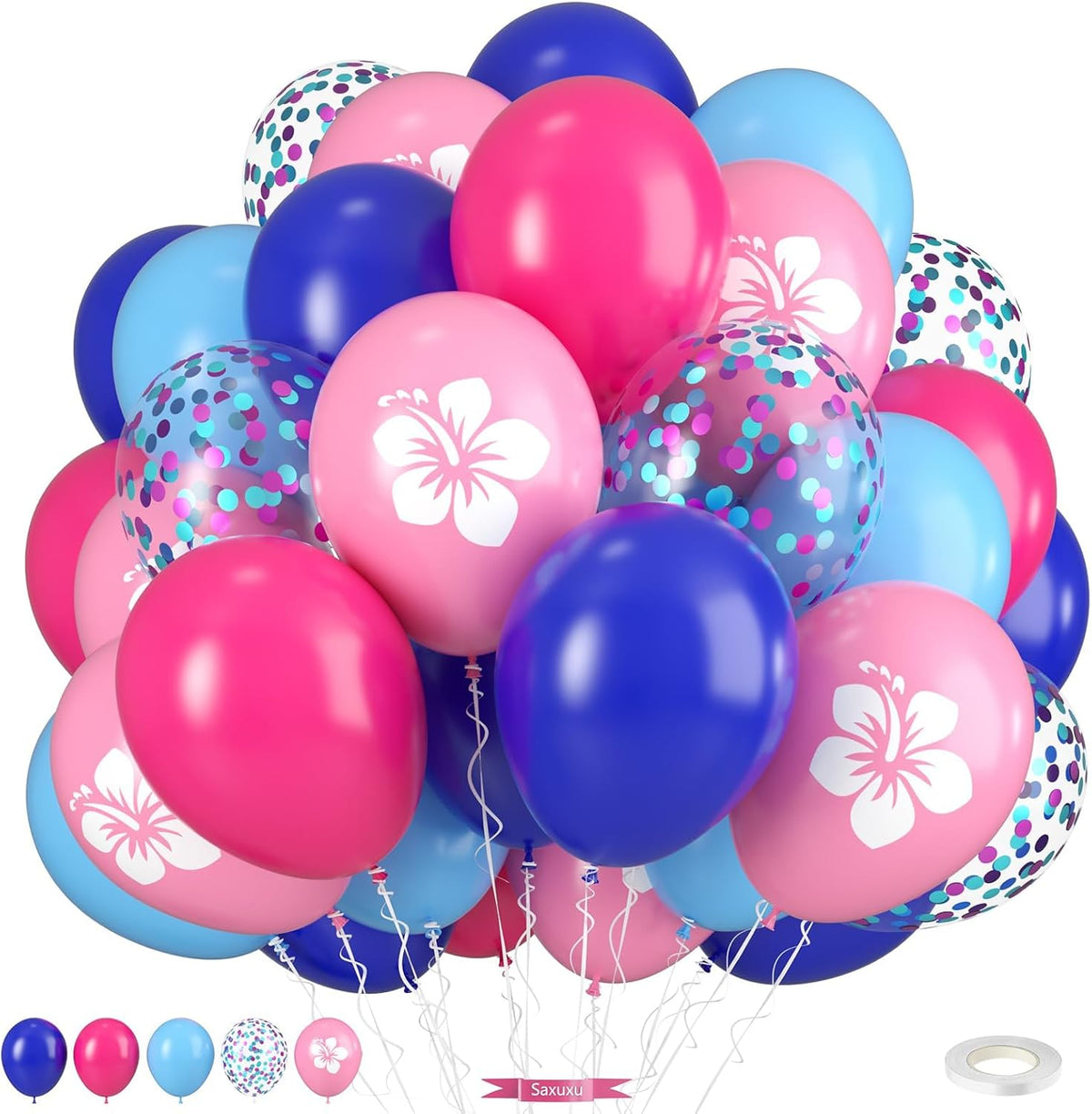 Pink and Blue Balloons, 12 Inch Royal Blue Hot Pink Confetti Balloons for Girl Cartoon Birthday