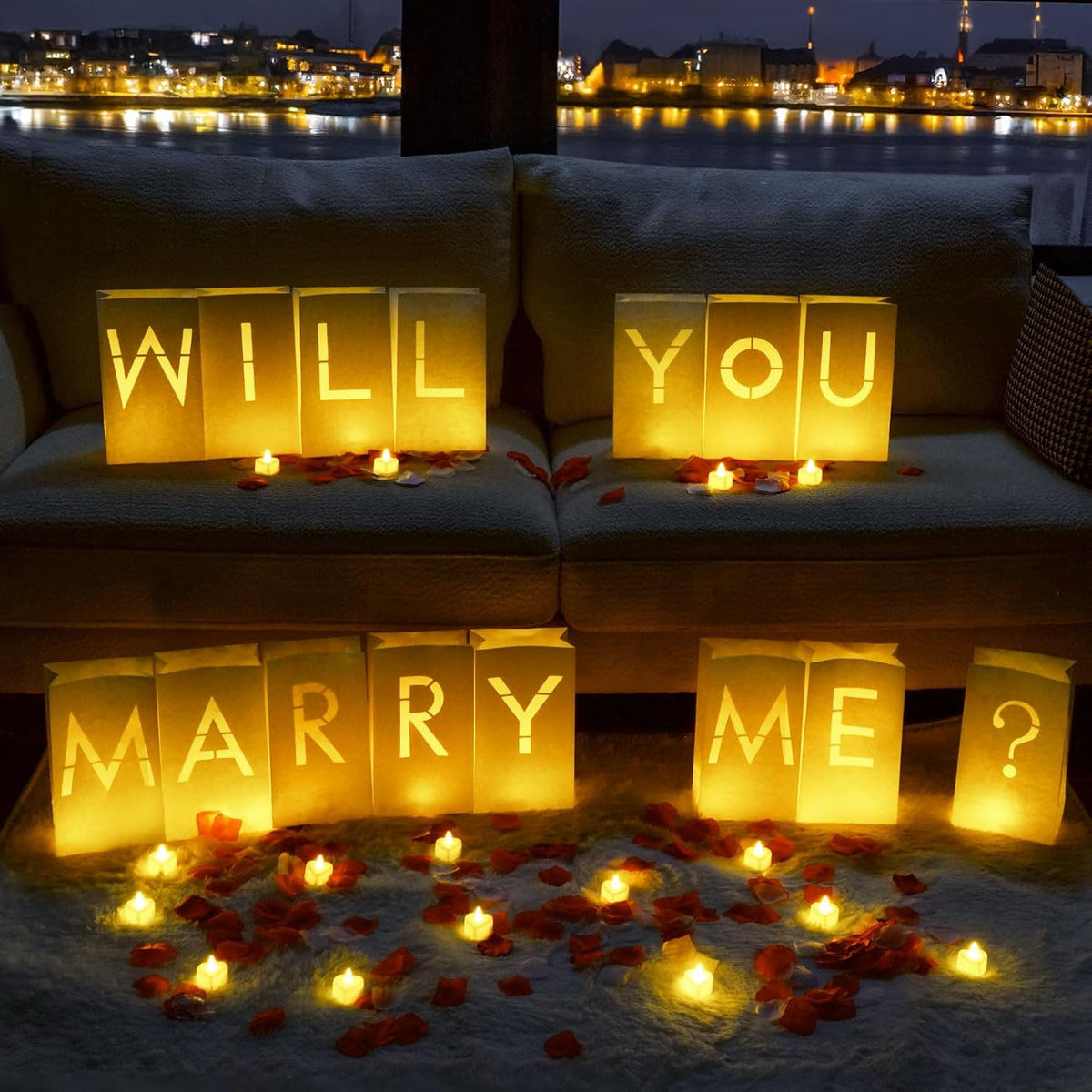 Homemory Will You Marry Me Light Up Letters Proposal Decorations with Flameless Candles and Fake