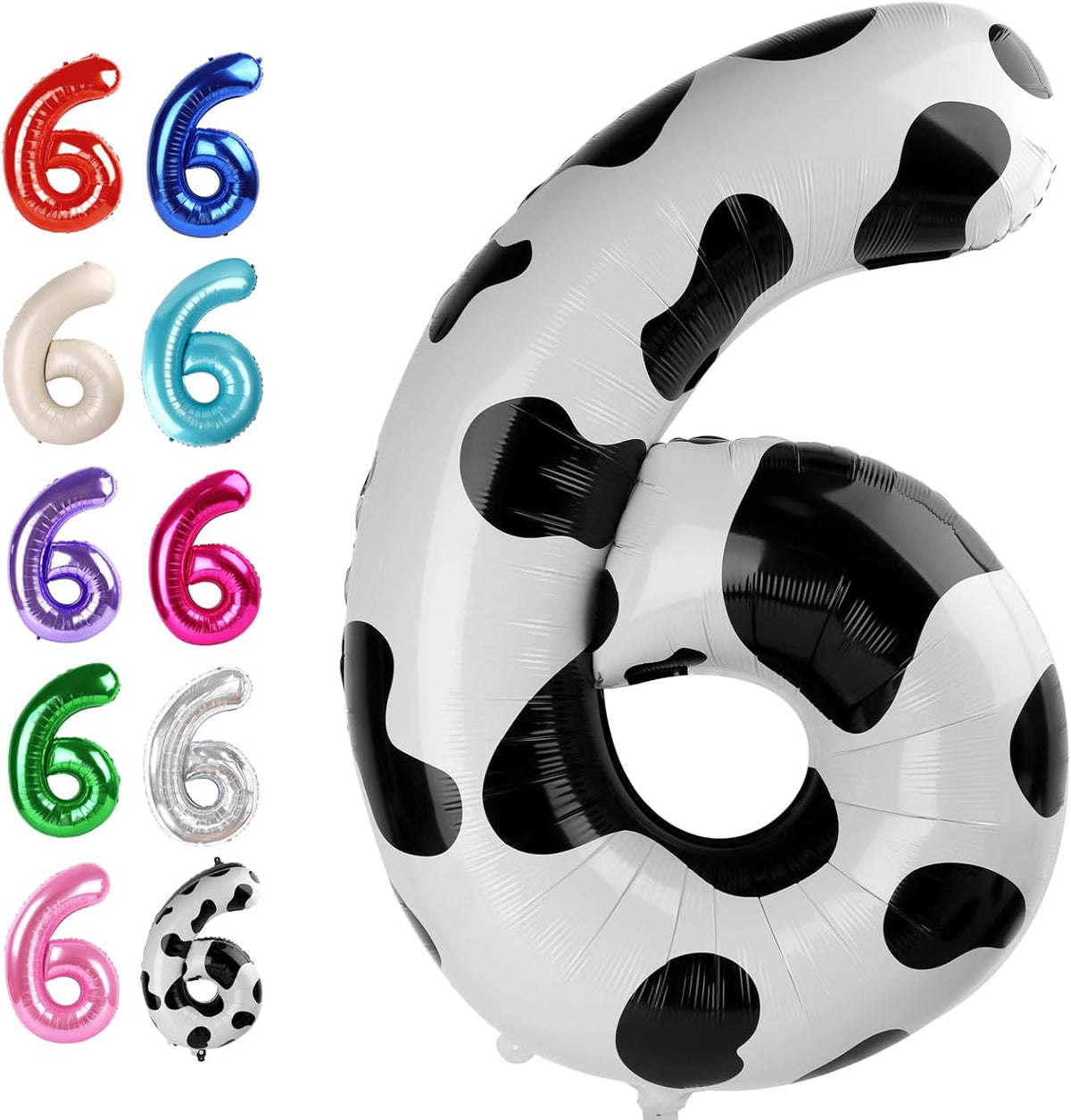 40 Inch Cow Print Mylar Foil Number 6 Birthday Balloon, Digital Balloons for 6 16 Boy Girl Party