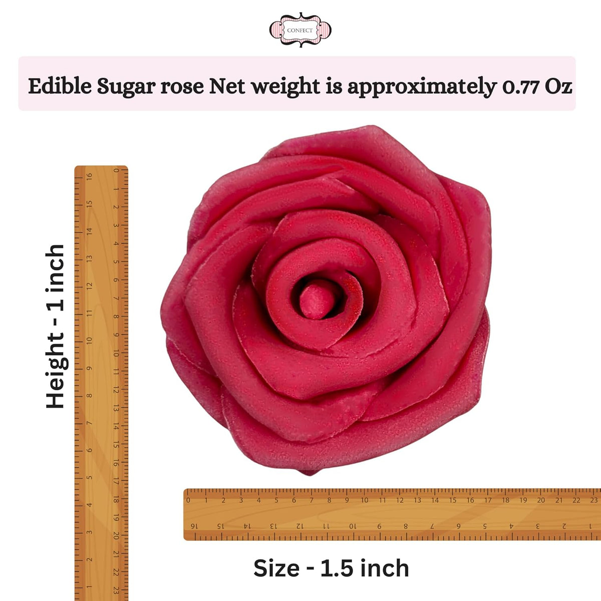 Confect Edible Rose Topper- French Rose Toppers – Pack of 12 Pink French Roses for Cakes, Cupcakes