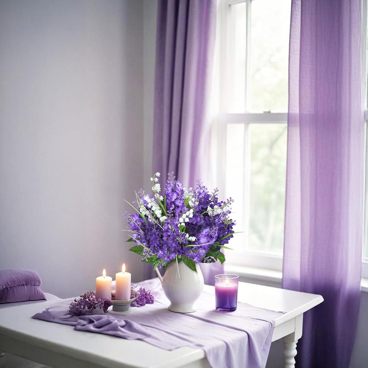10Pcs Lilac Flowers Artificial Bouquet Fake Purple Flowers Faux Lilacs Mix Bush Artificial Purple