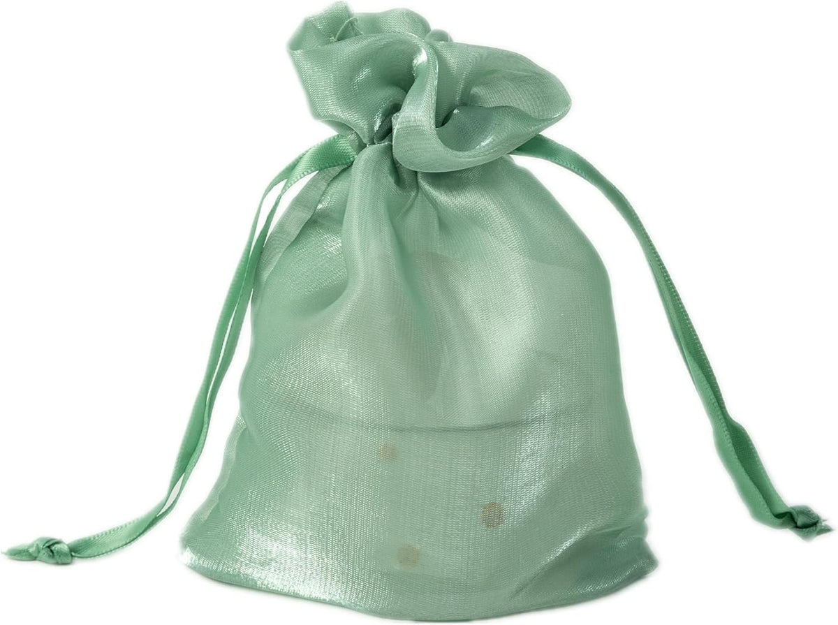 QIANF 20 Pcs Sage Green Small Organza Bags 4X6 inch for Wedding Favors with Drawstring, Mini Mesh
