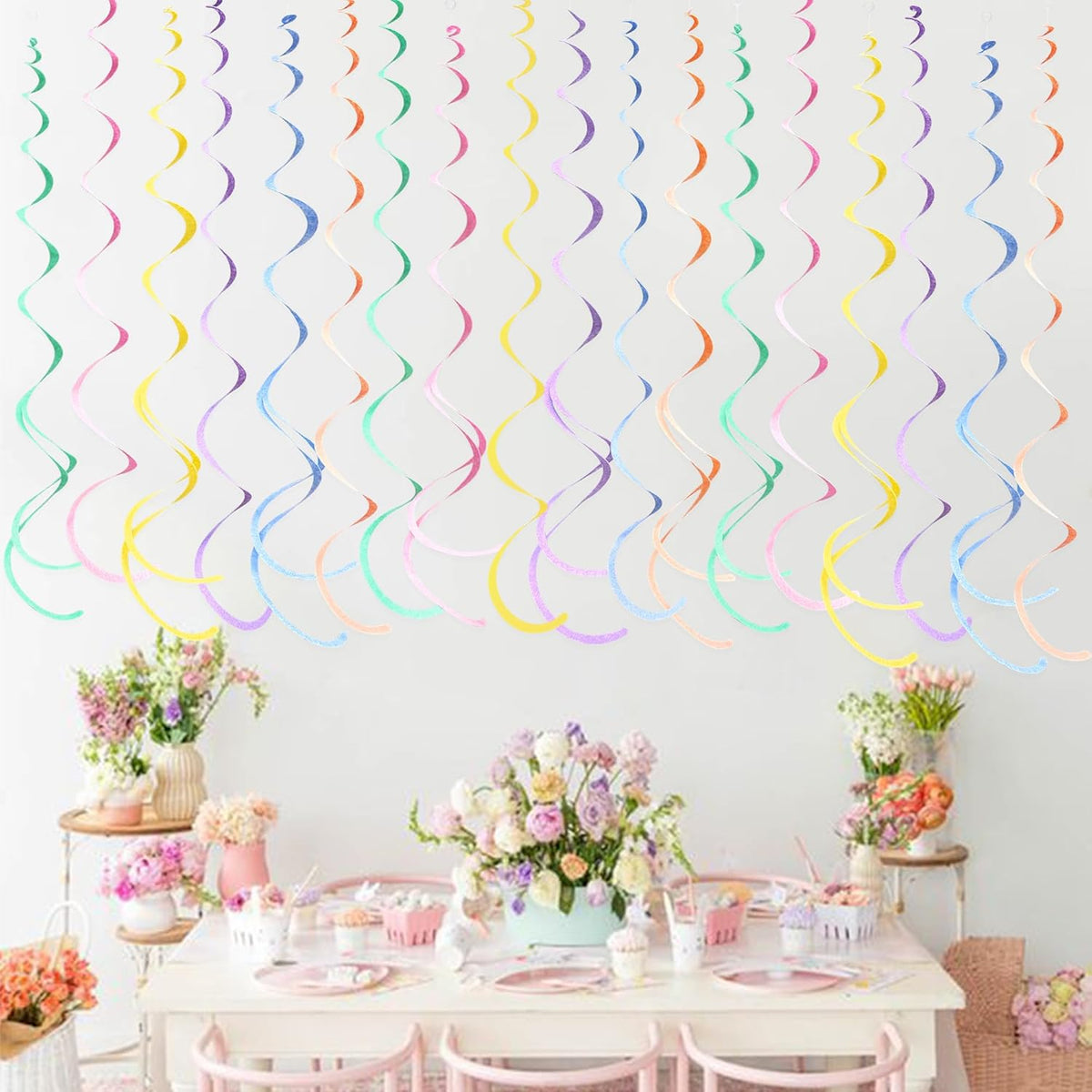 36 Pcs Pastel Hanging Swirl Decorations Pastel Color Felt Swirl Streamer Spiral Ceiling Decorations
