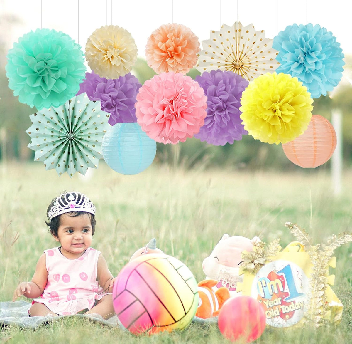 Pastel Rainbow Party-Decorations - 20pcs Pink Yellow Blue Classroom Ceiling Paper Lanterns Fans