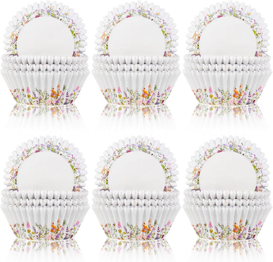 600 Count Elegant Wildflower Cupcake Liners for Baby Showers, Weddings, Spring Birthday Parties
