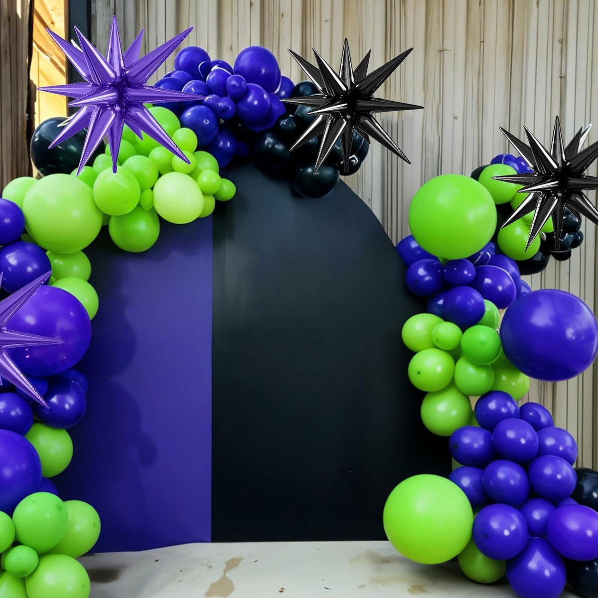 Purple Green Black Balloons, 12 Inch Fruit Green Dark Purple Black Balloons with Star Foil Balloon