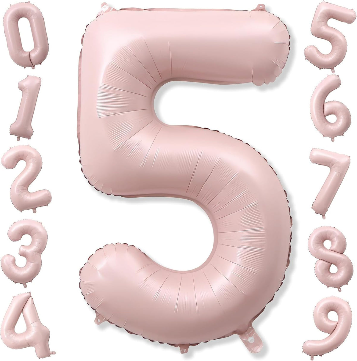 Light Pink Number Balloon 5, 40 Inch Large Self Inflating 5 Foil Number Balloons 0-9, Blush Pastel