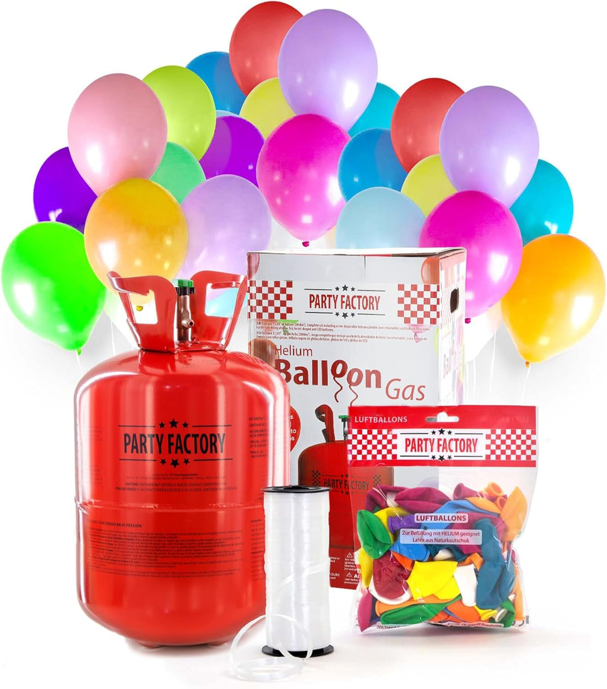 Party Factory Helium bottle for up to 50 Balloons incl. Latexballoons, Helium Cylinder 14 cu. ft.