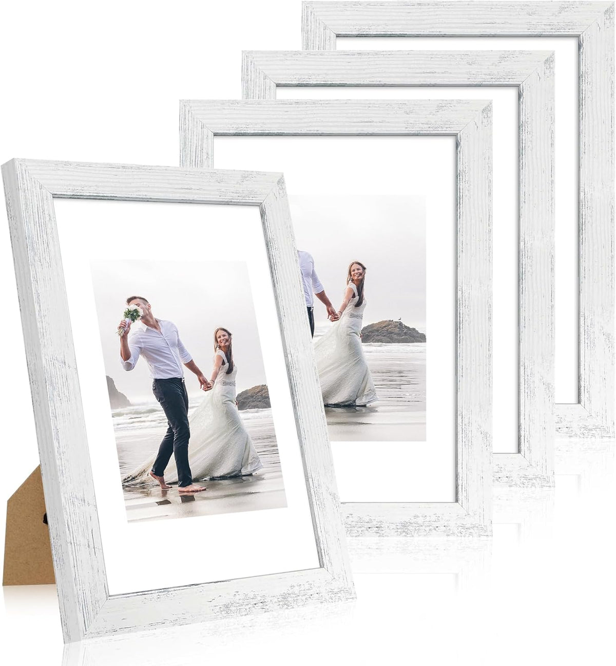 8x12 Picture Frame Set of 4 with High Definition Glass, Distressed White Frame Display 6x8 Picture