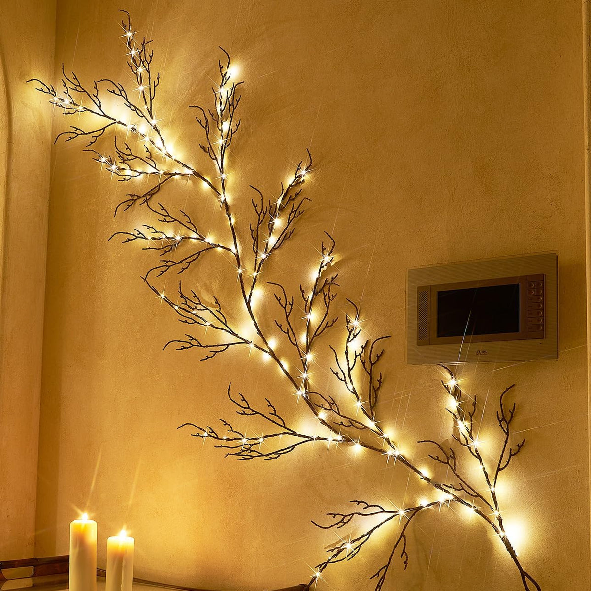 Hairui Lighted Brown Garland 6FT 120 LED Fairy Lights Plug in, Twig Vine with Lights for Christmas