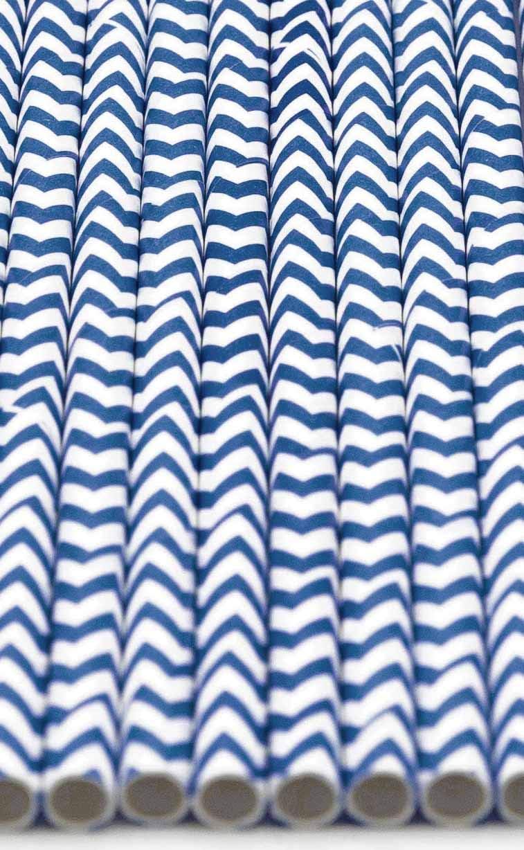 Pack of 300 Navy Blue Chevron Biodegradable 4-Ply Paper Drinking Straws (Compostable, Non-toxic
