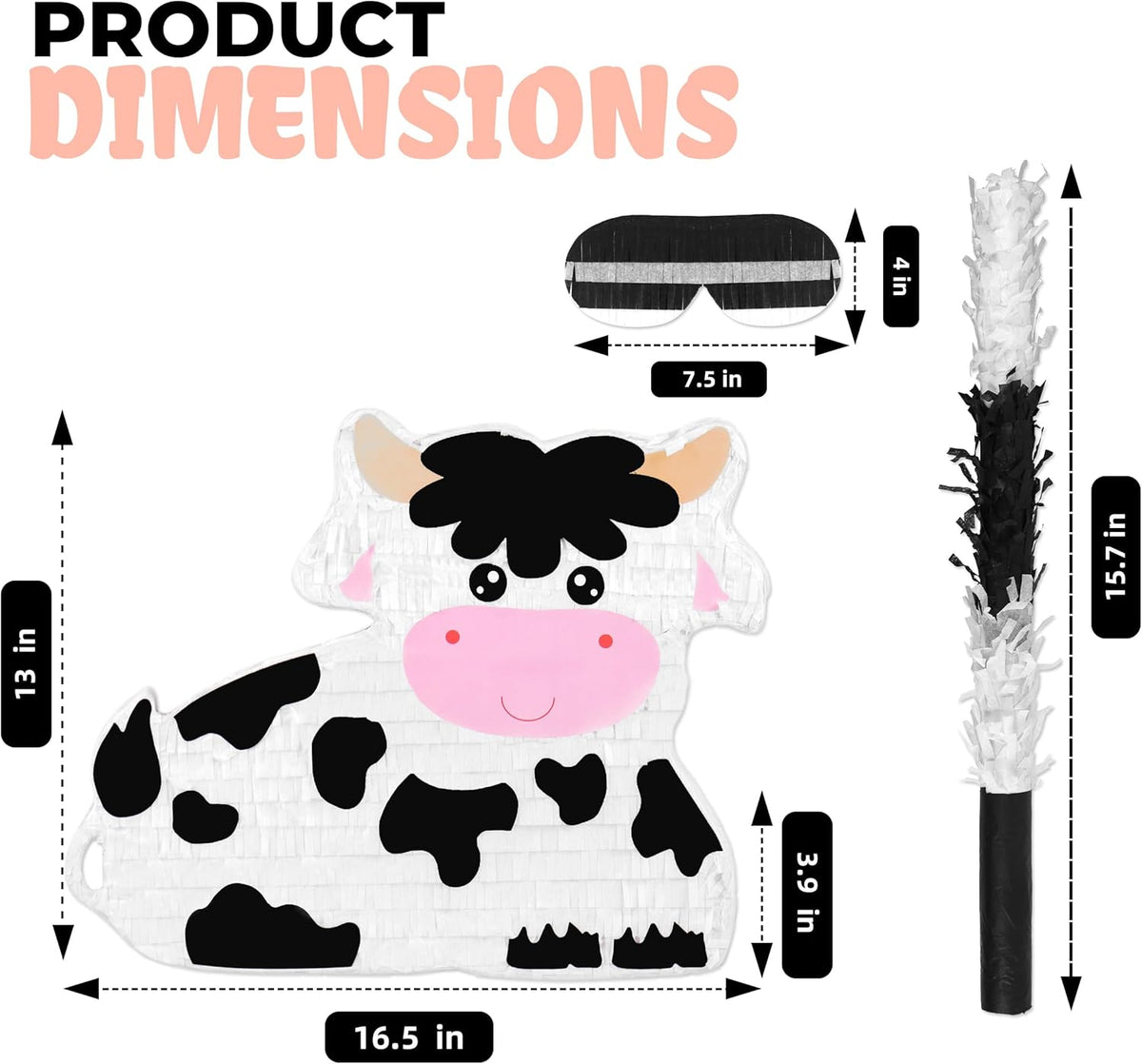 Milk Cow Pinatas Bundle with a Blindfold and a Bat (16 x 13 x 4 Inches), Perfect for kid's Birthday
