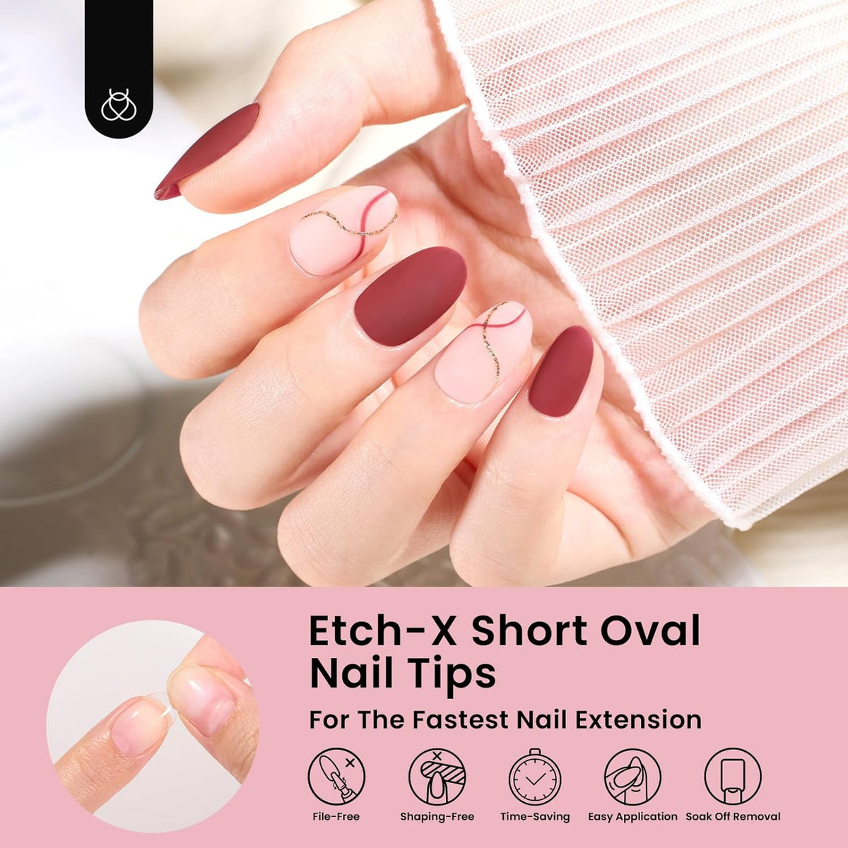 Beetles Gel Nail Tips Short Oval 576Pcs, 12 Sizes Pre-Shaped Half Matte Press On Nails Gelly Tips