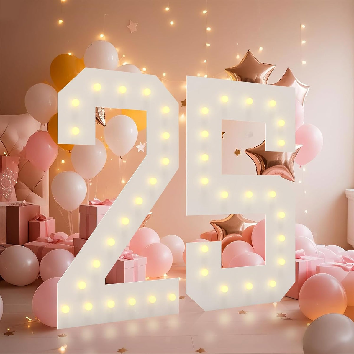 LOBOOM 4FT Light Up Numbers, Marquee Numbers 4 Feet Tall Giant Number 25 Mosaic Big Number Sign for