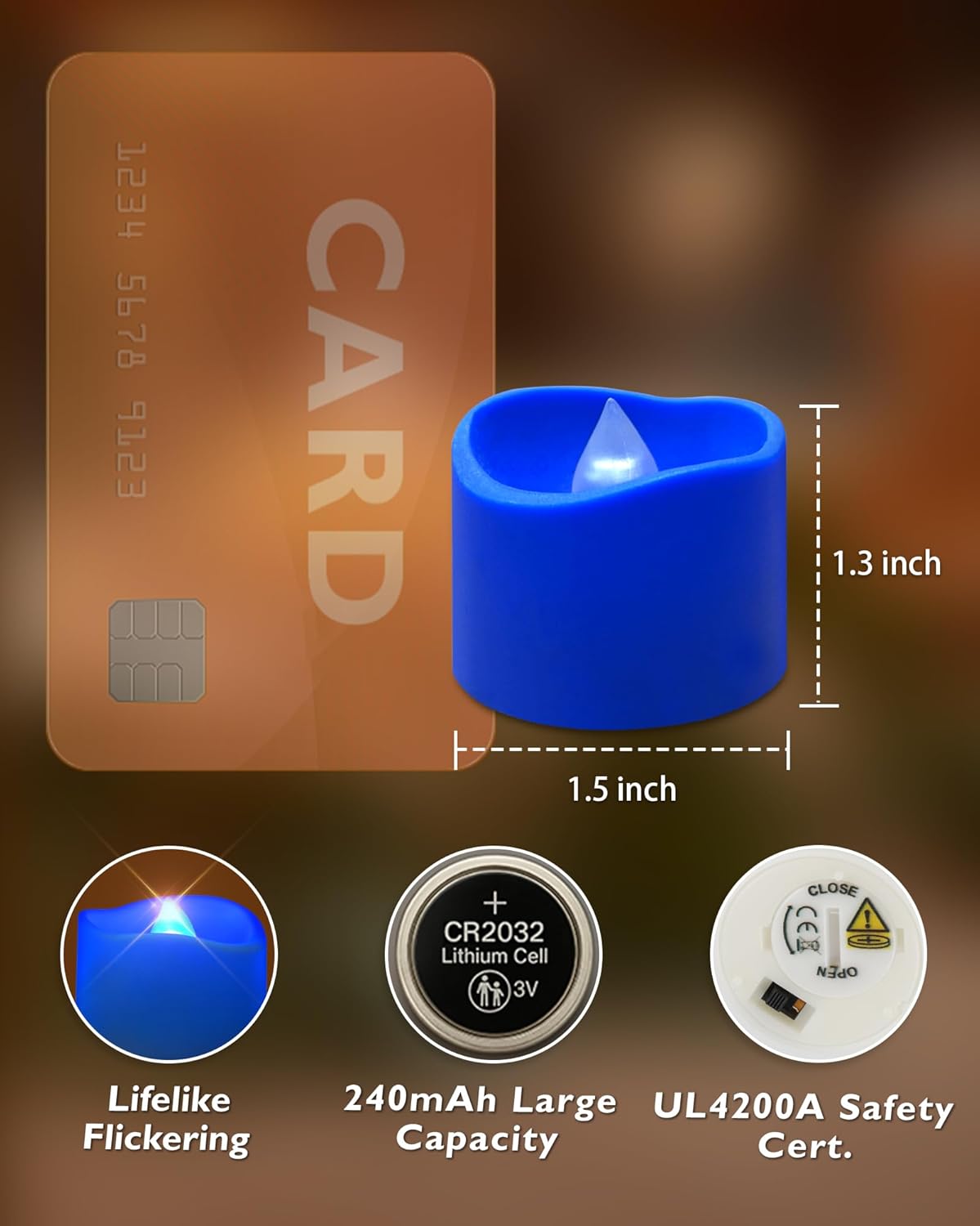 Homemory Blue Tea Lights Candles Battery Operated, 200+Hour Flameless Flickering Fake Electric LED