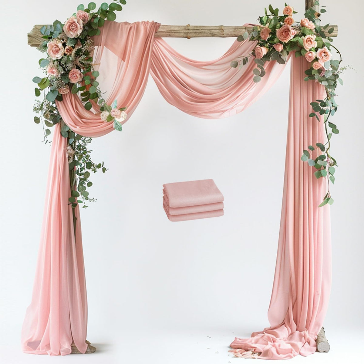 Wedding Arch Draping Fabric 3 Panels 28.7" x 20FT Blush Sheer Chiffon Backdrop Drapes for Wedding