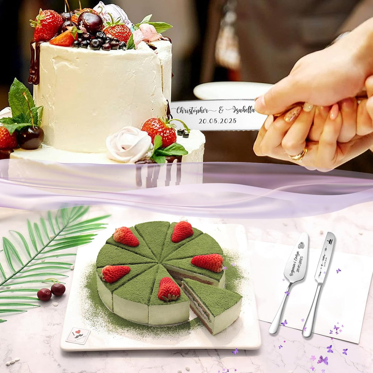 Custom Wedding Cake Knife and Server Set,Personalised Cake Serving Kit,Engraved Cake Cutting Set