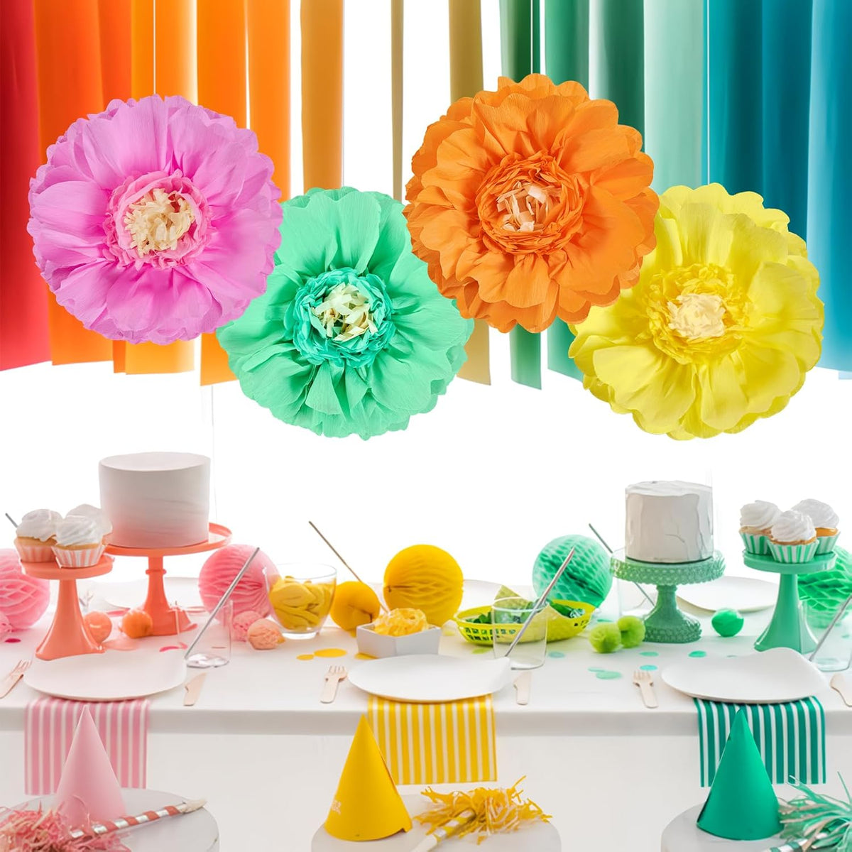 SUNBEAUTY Giant Colorful Paper Flowers Party Decorations 20" Large Fiesta Bulletin Board Tissue Pom