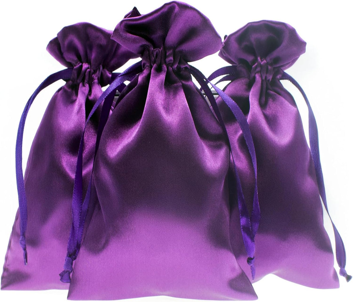 5" x 8" Purple Satin Gift Bags, Jewelry Bags, Wedding Favor Silky Drawstring Bags Baby Shower