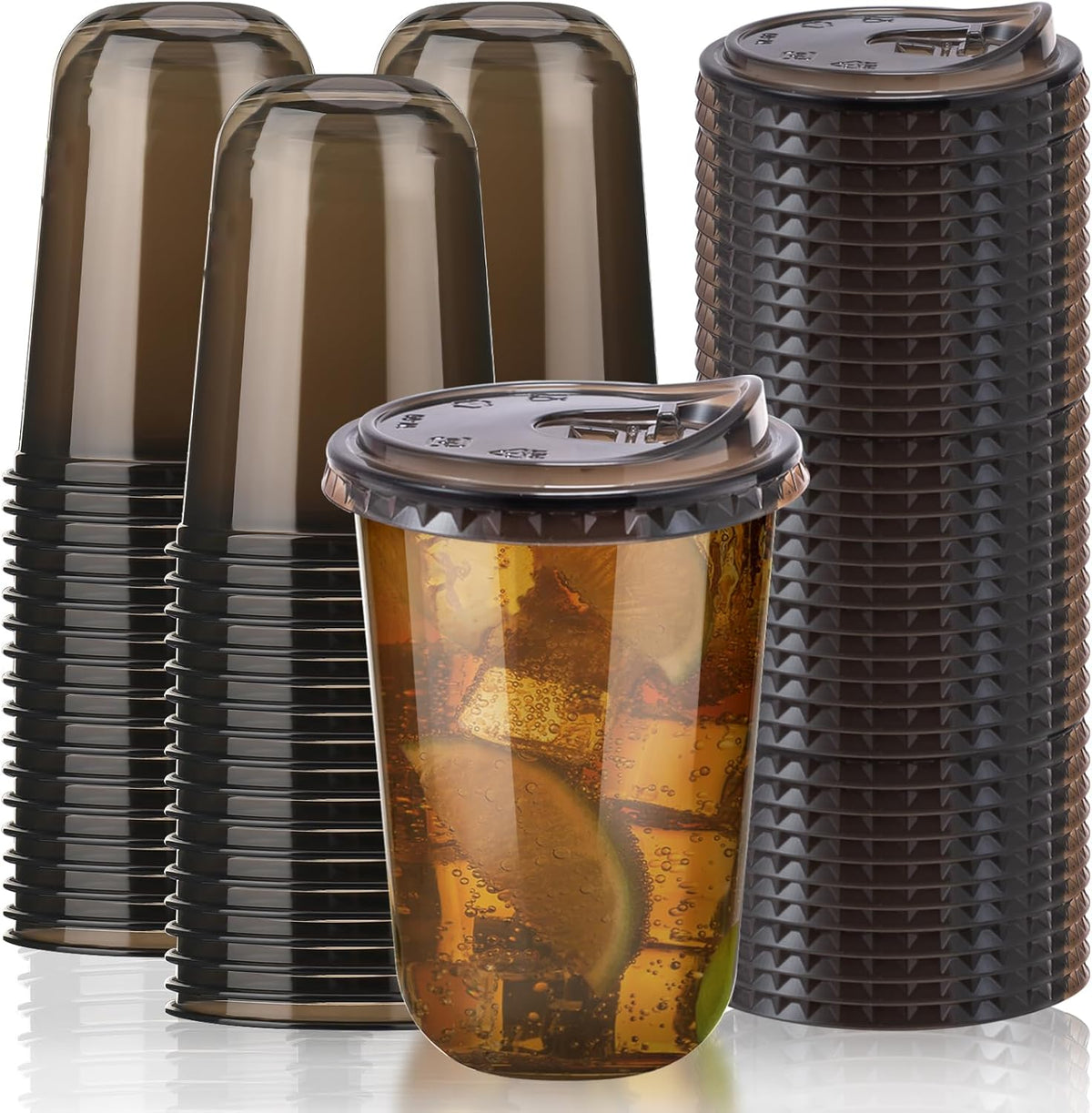 16oz Disposable Stemless Glasses With Strawless Sip Lids,PET Disposable Drinking Cups,Clear Plastic