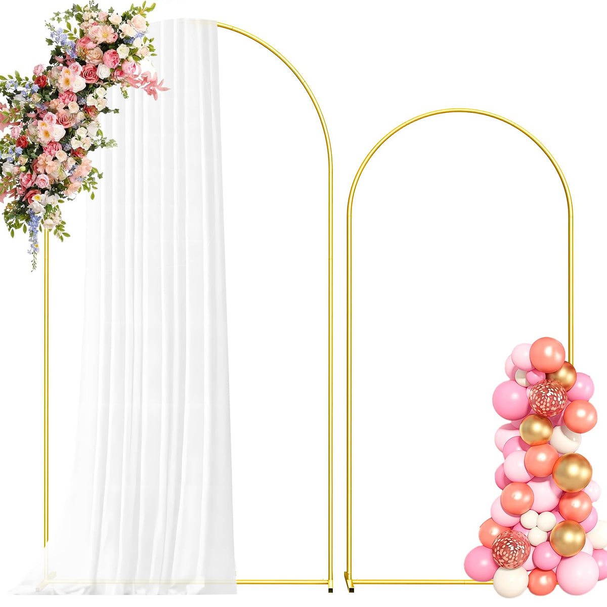 Metal Arch Backdrop Stand, 7.2FT+6FT Wedding Arch Frame, Gold Wedding Arch Backdrop Stand Set of 2