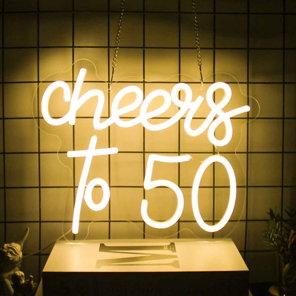Cheers to 50 Neon Sign Happy 50th Birthday Neon Signs for Wall Decor Warm White LED Neon Light Sign